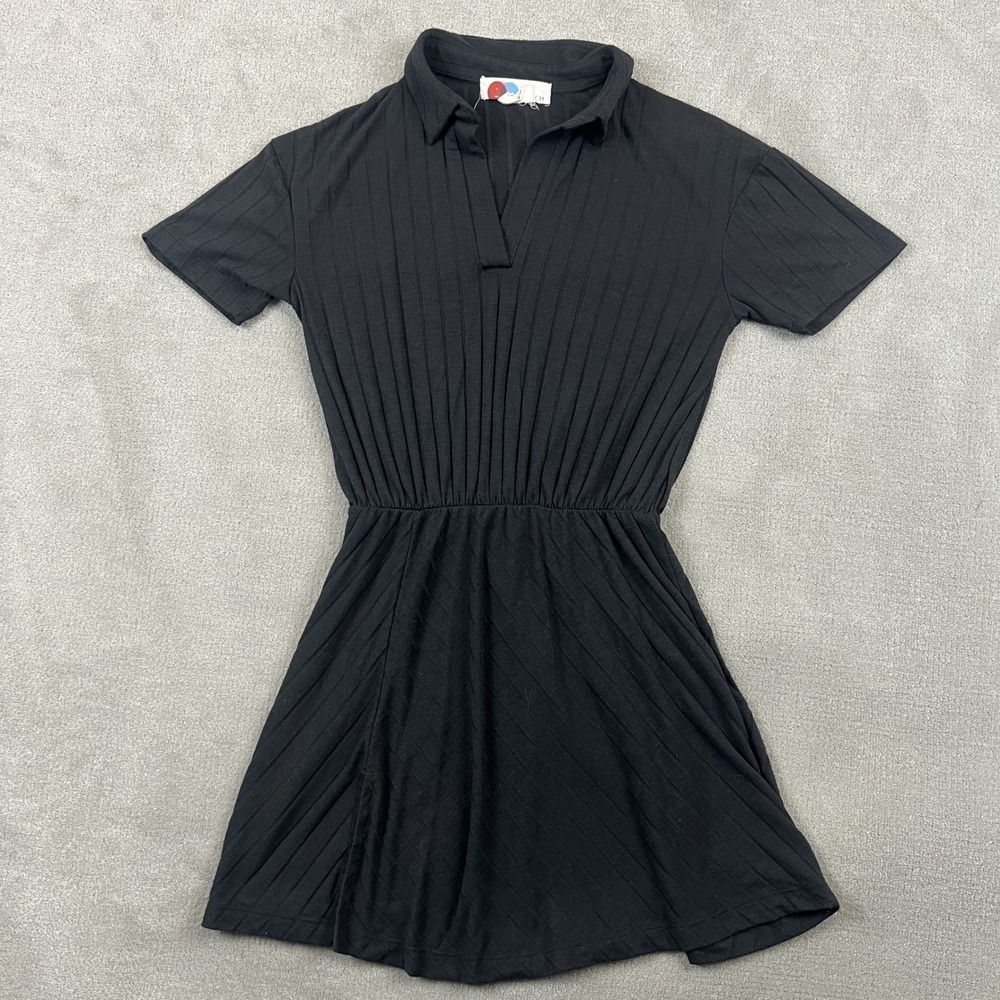 Free People Beach Dress Womens XS Black Ribbed Polo Mini Collared Elastic Waist
